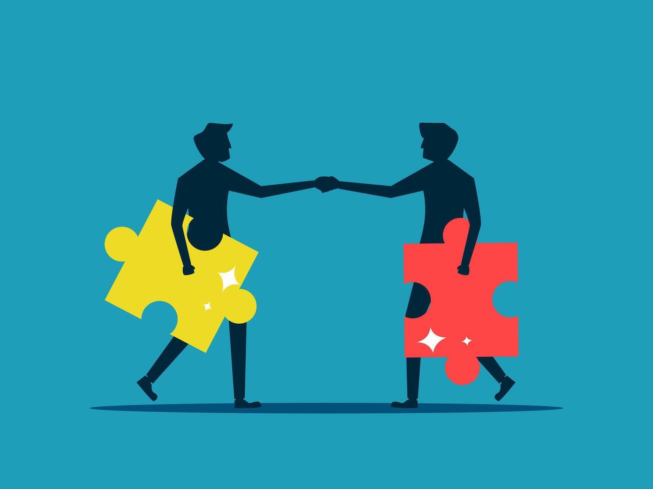 two people holding puzzle pieces in their hands vector