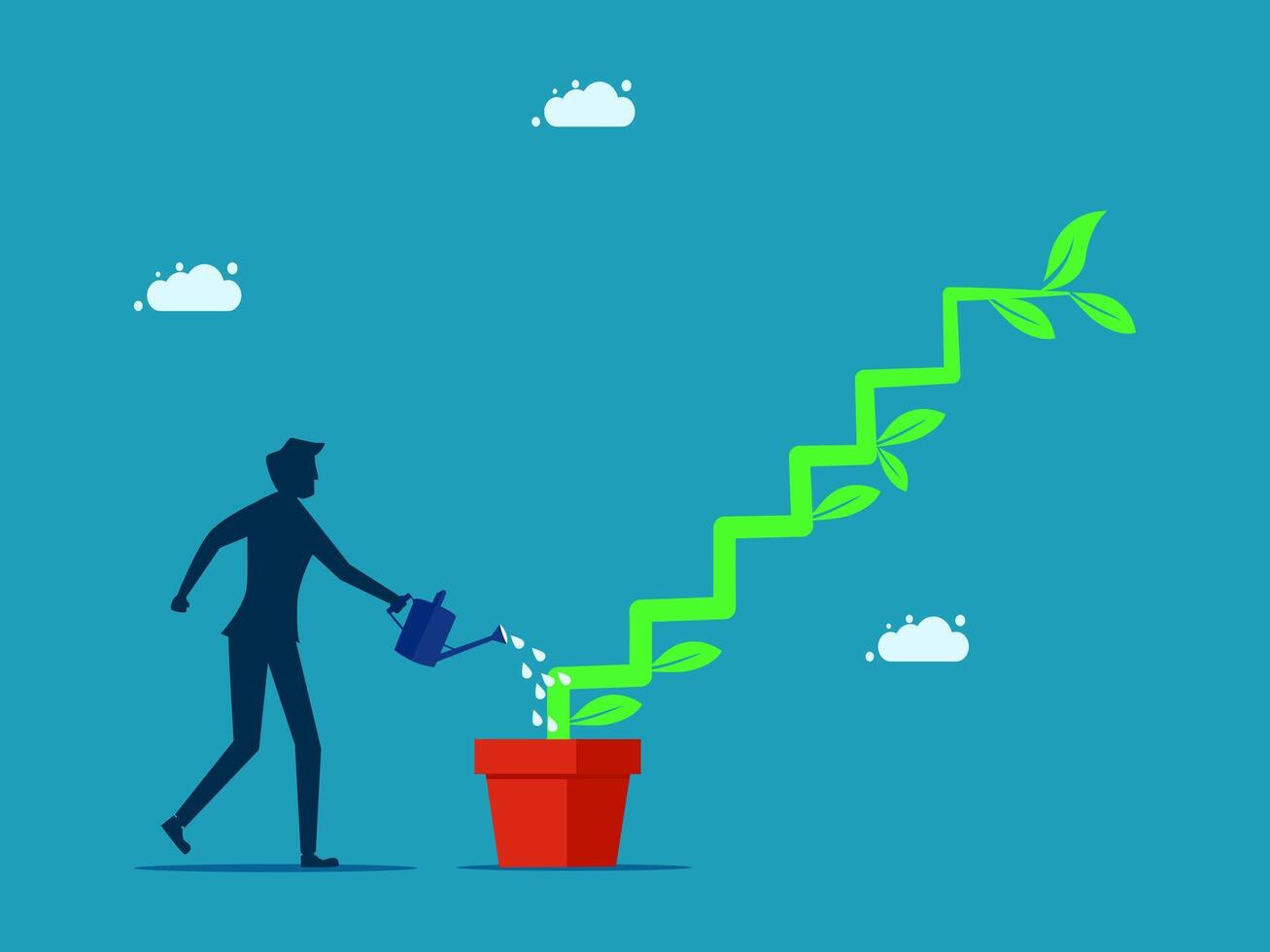 businessman watering plant with green arrow vector