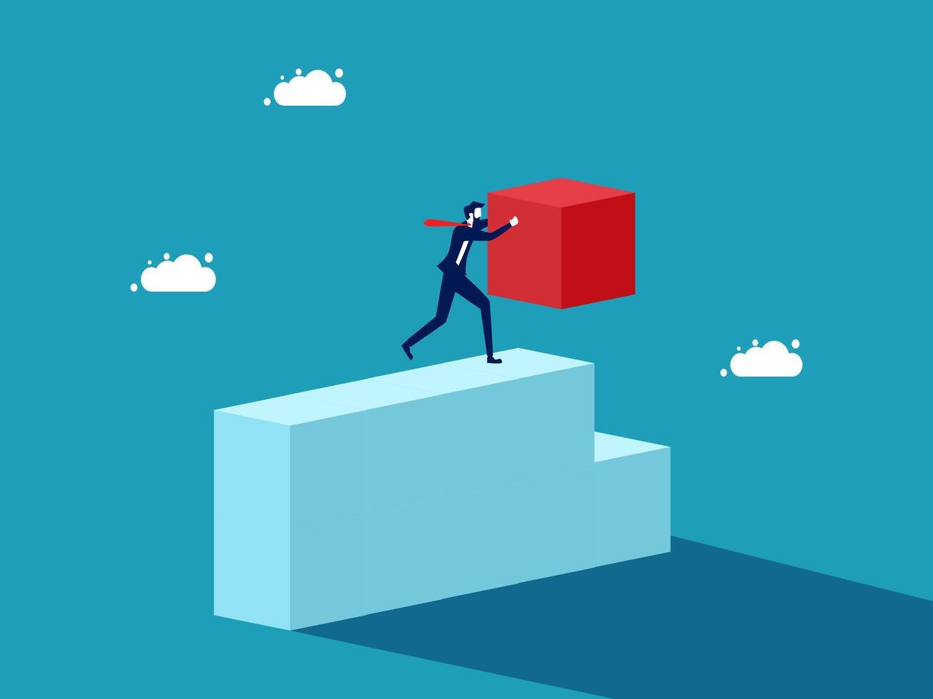 man carrying a red cube up a ladder vector
