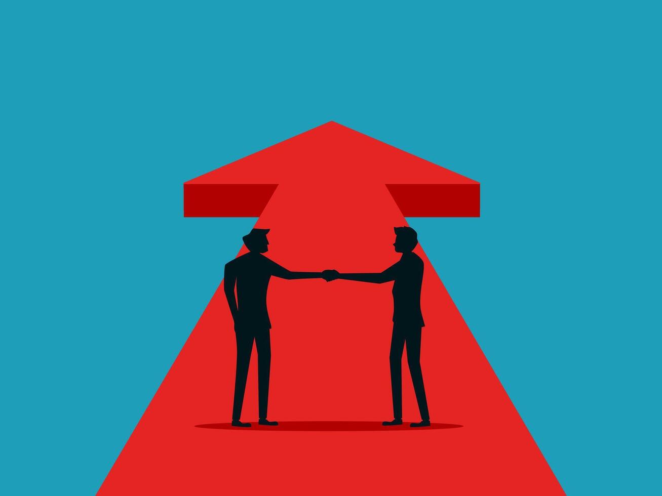 businessmen shaking hands on a red arrow vector