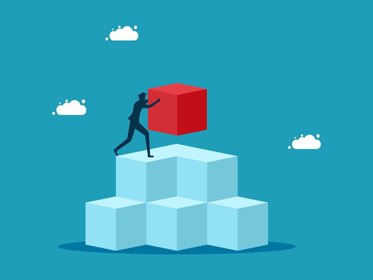 man standing on top of cube blocks with red cube vector