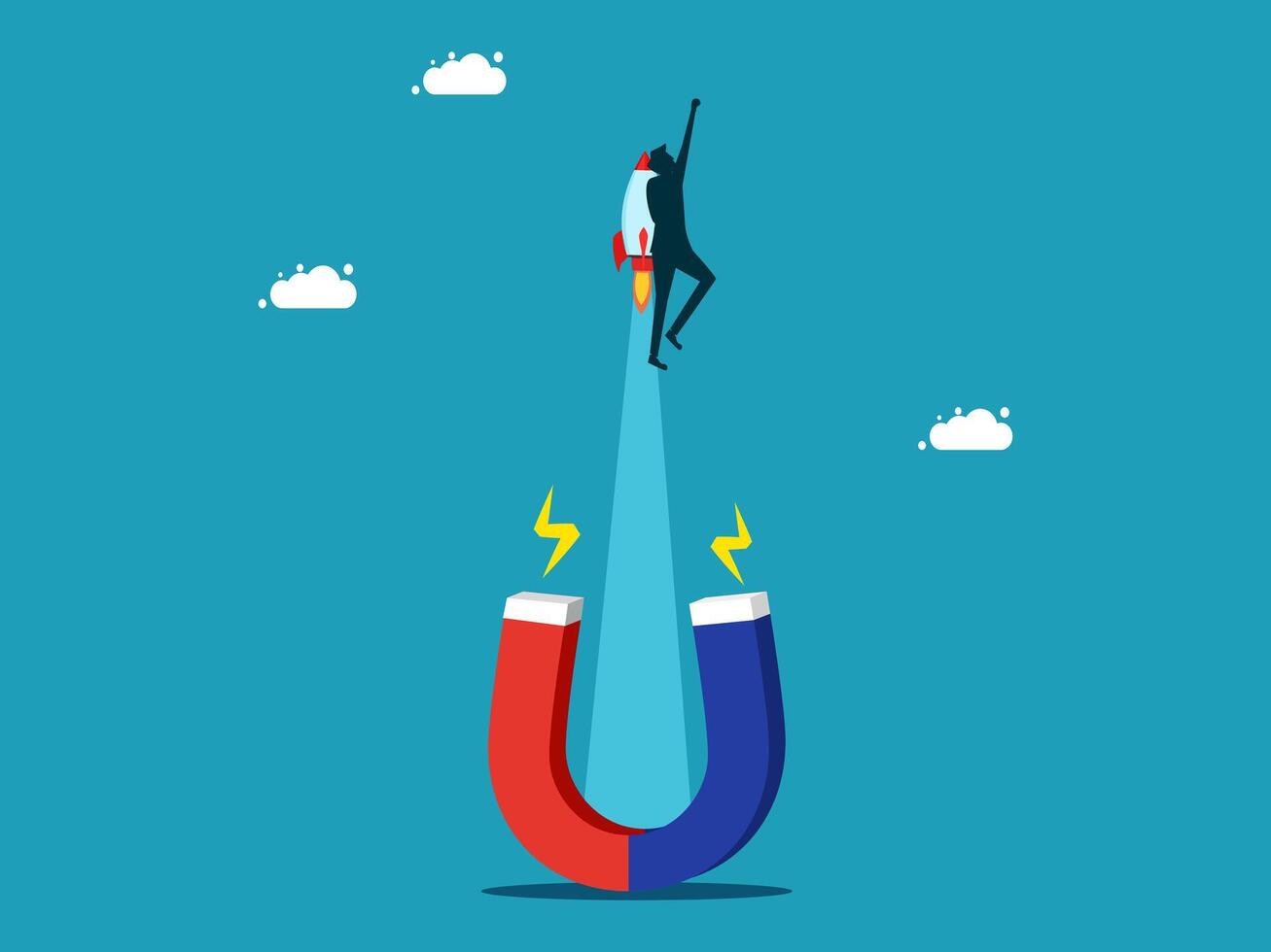 businessman jumping on magnet to reach goal vector