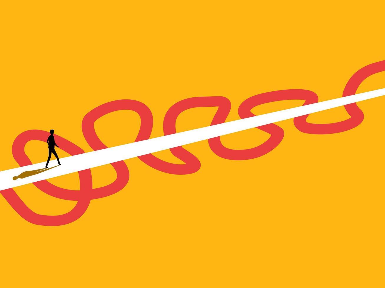Businessman on the Straight and Complicated Path. The Shortest Distance to the Goal vector