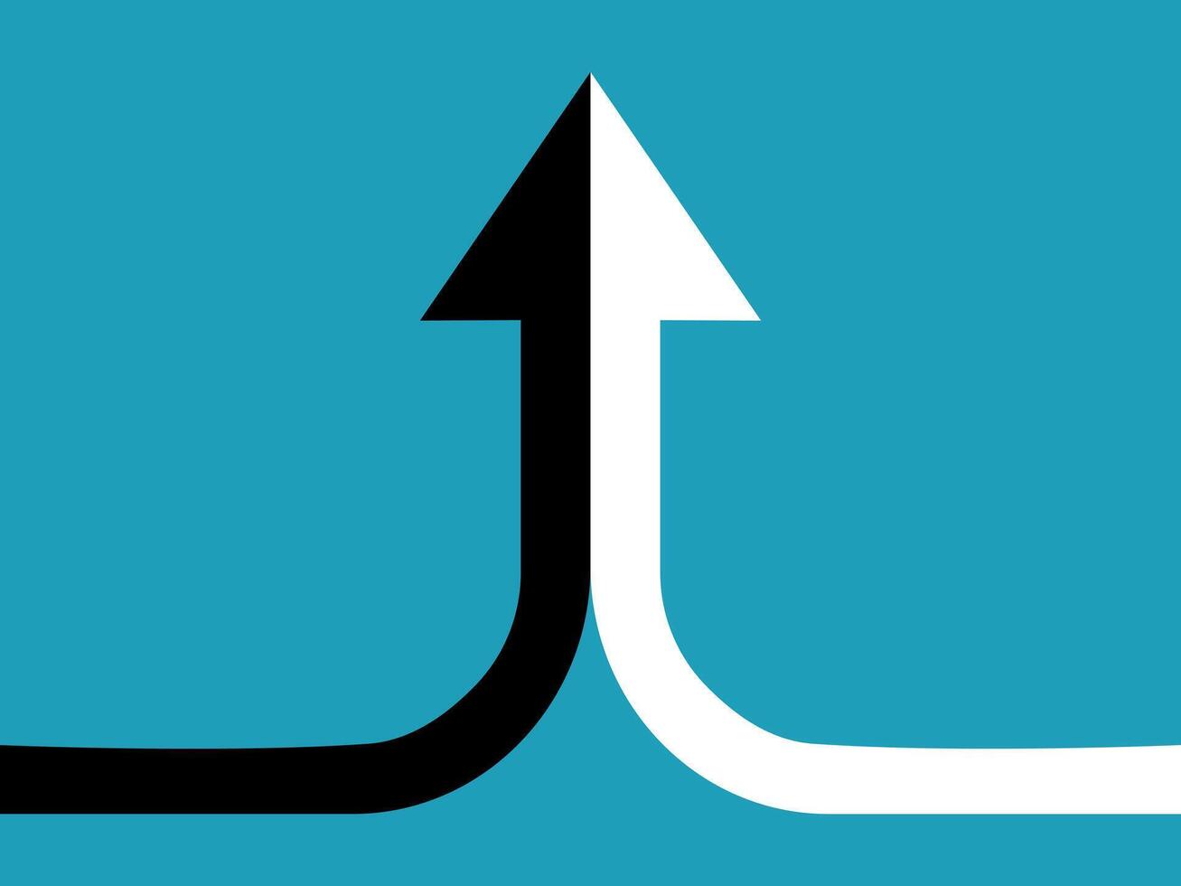 a white and black arrow pointing down on a blue background vector