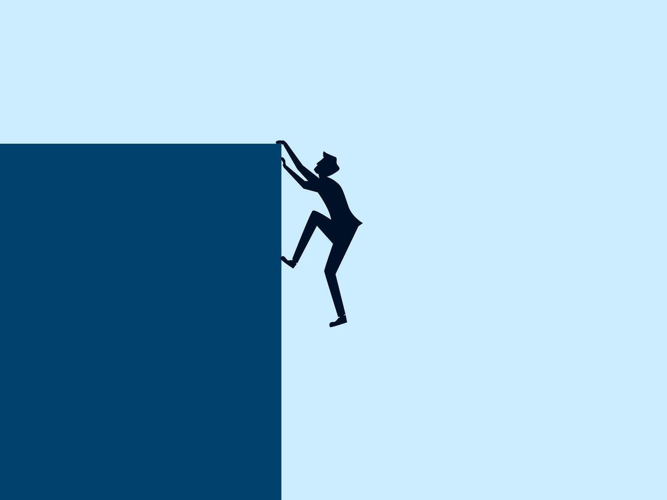 a man climbing up a wall to reach the top vector