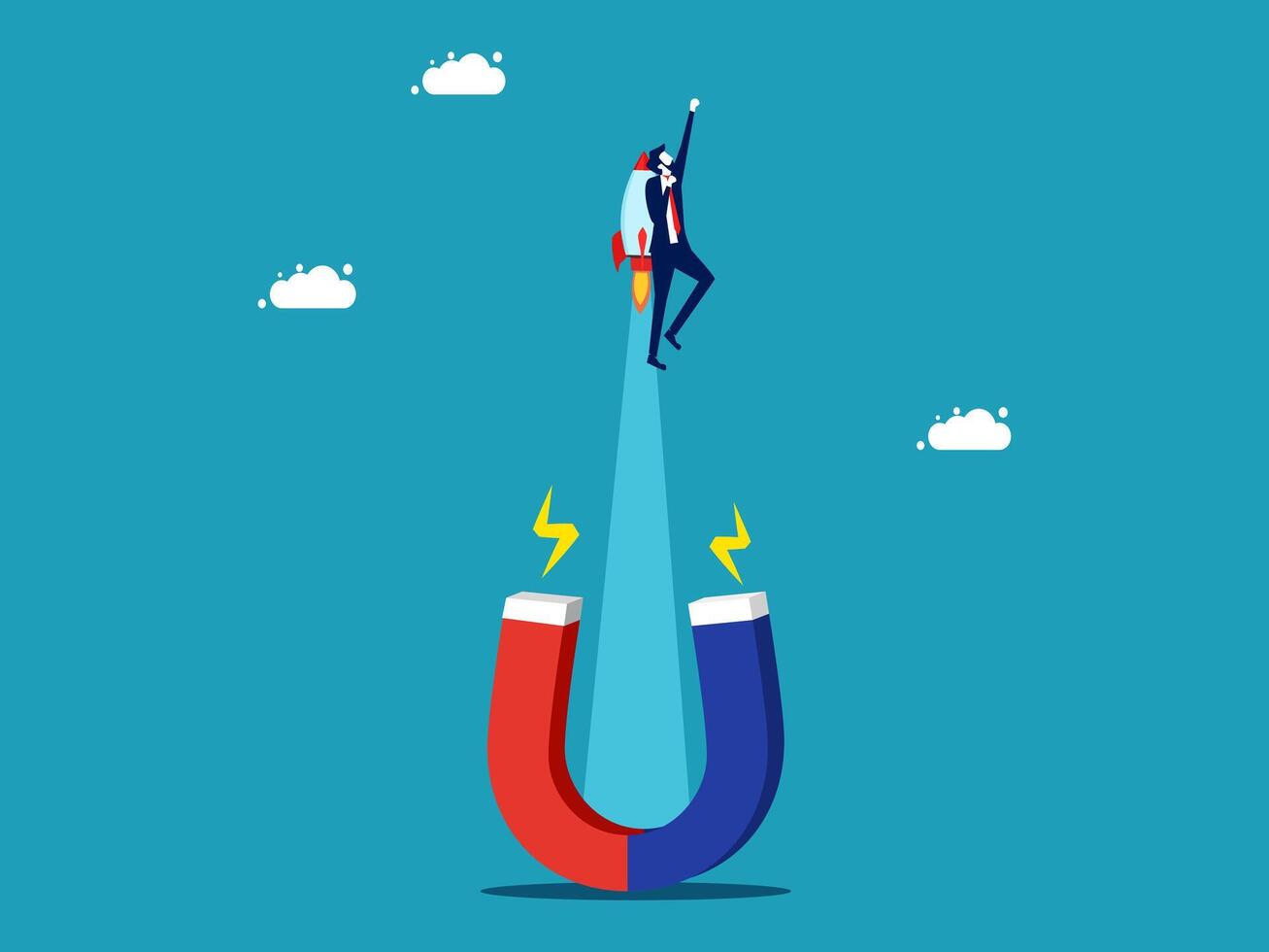 businessman flying on magnet, business concept vector