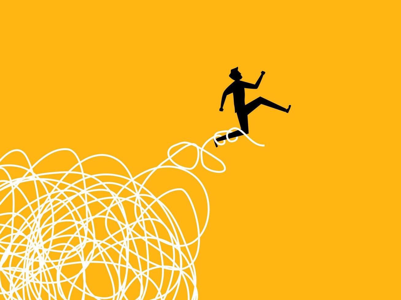 Problem solving. Businessman running away from chaos vector