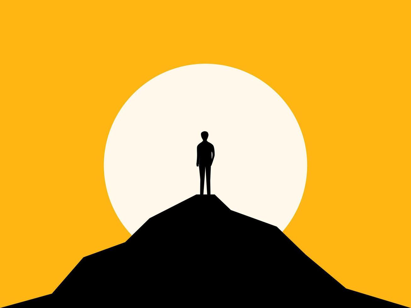 Confident businessman standing on top of a high mountain vector