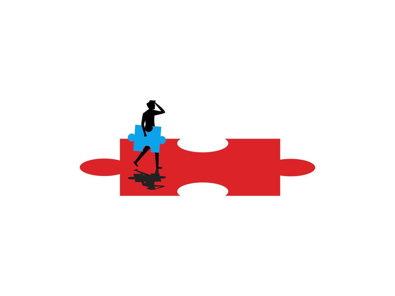 a man is standing on a piece of red and blue puzzle vector