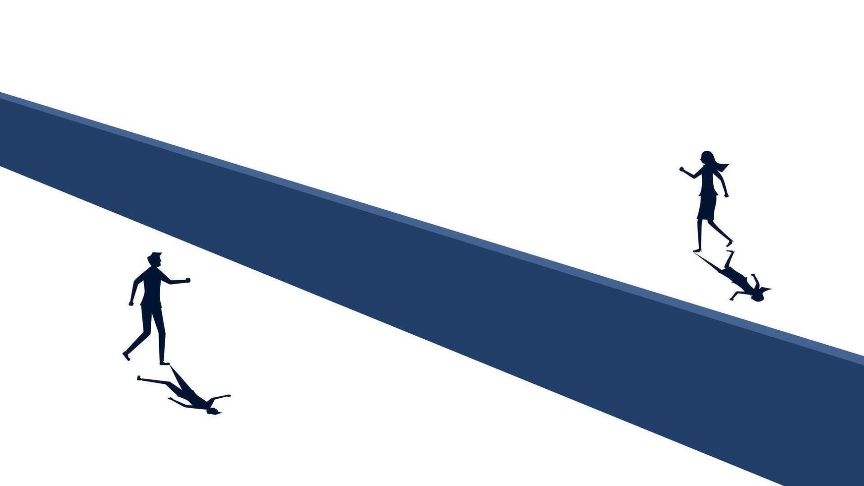 a man and woman are walking on a blue line vector