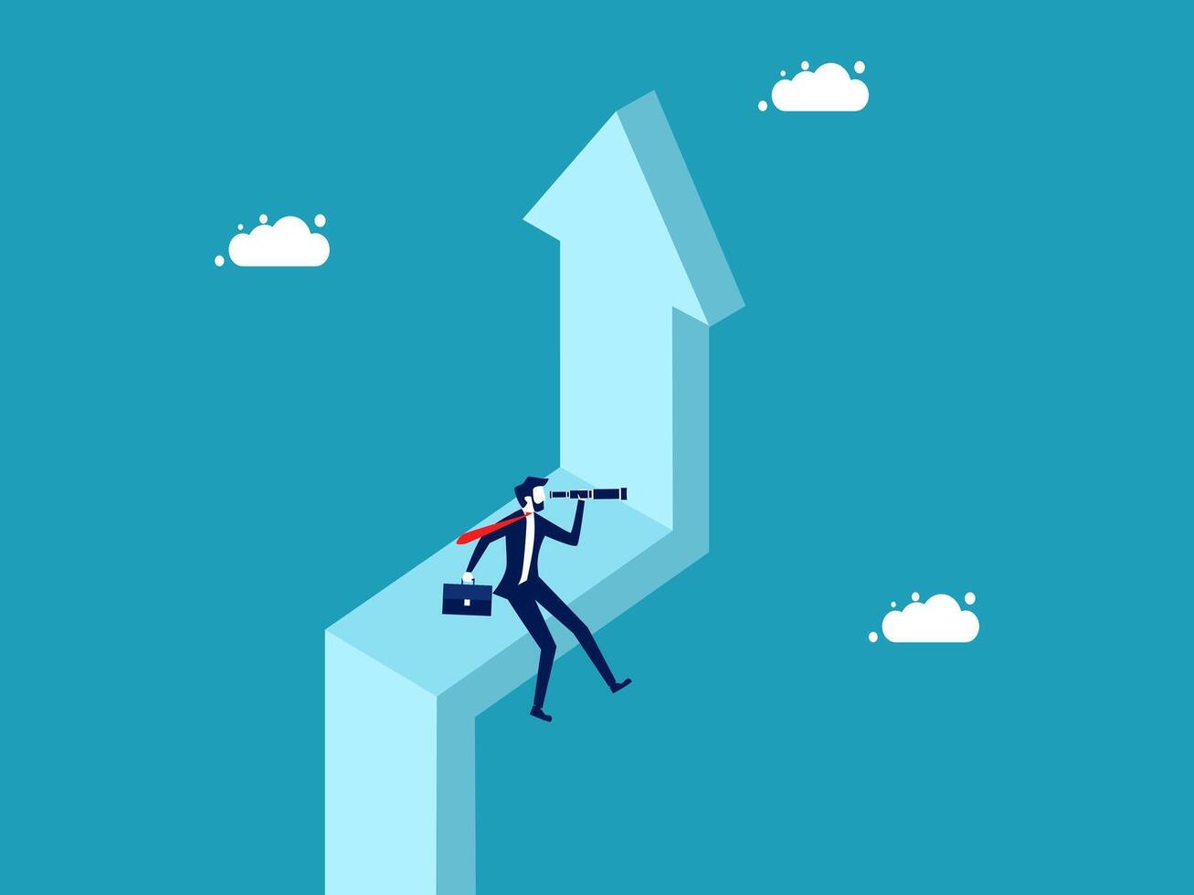 businessman with briefcase on arrow pointing to the sky vector