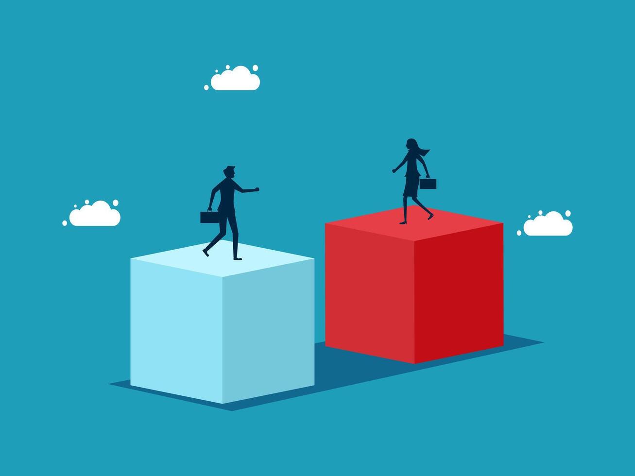 business people on cubes with clouds and clouds vector