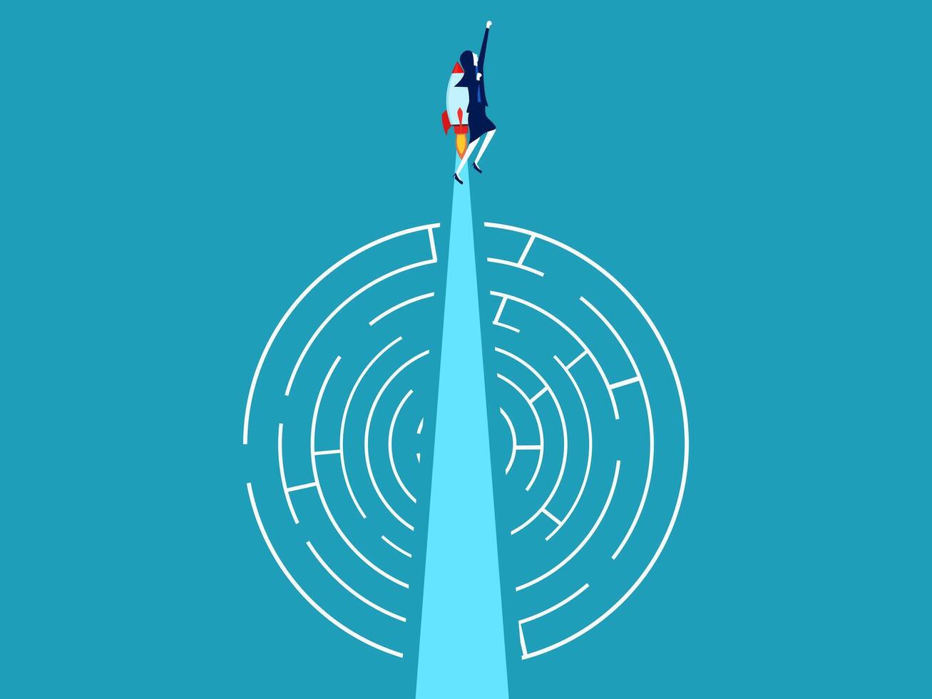 woman standing on top of a maze with a light at the end vector