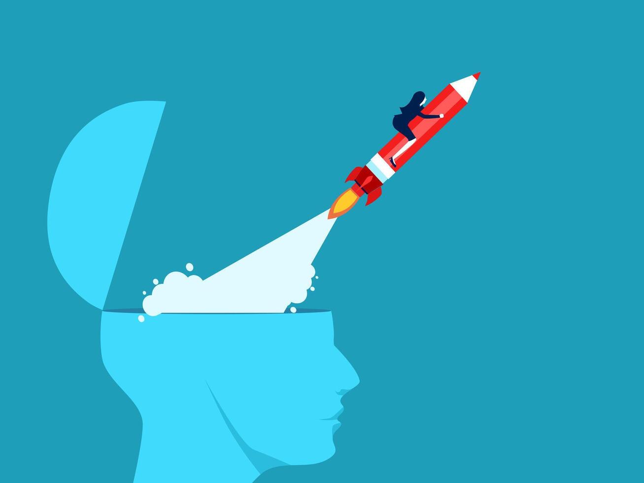 a man is flying a rocket into the head of a person vector