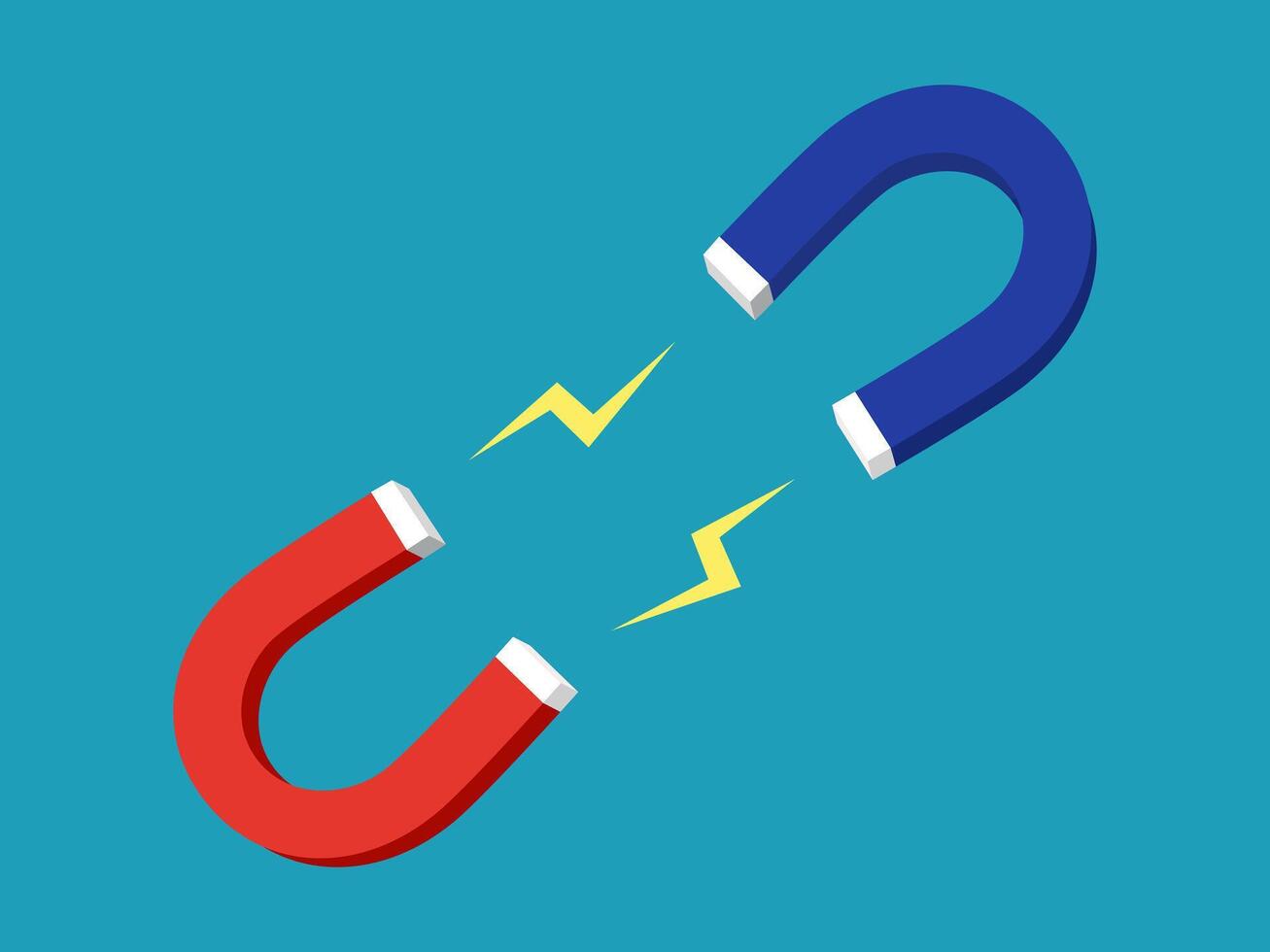 two magnets connected by a wire, one red and one blue vector