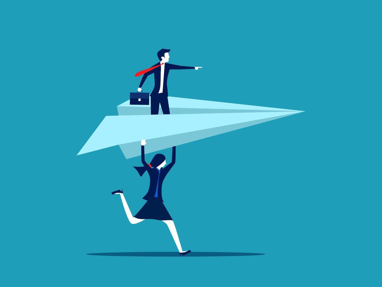 businessman and woman carrying paper airplane vector