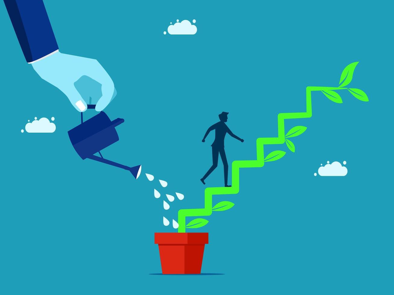 businessman watering plant with business ladder and man climbing up vector