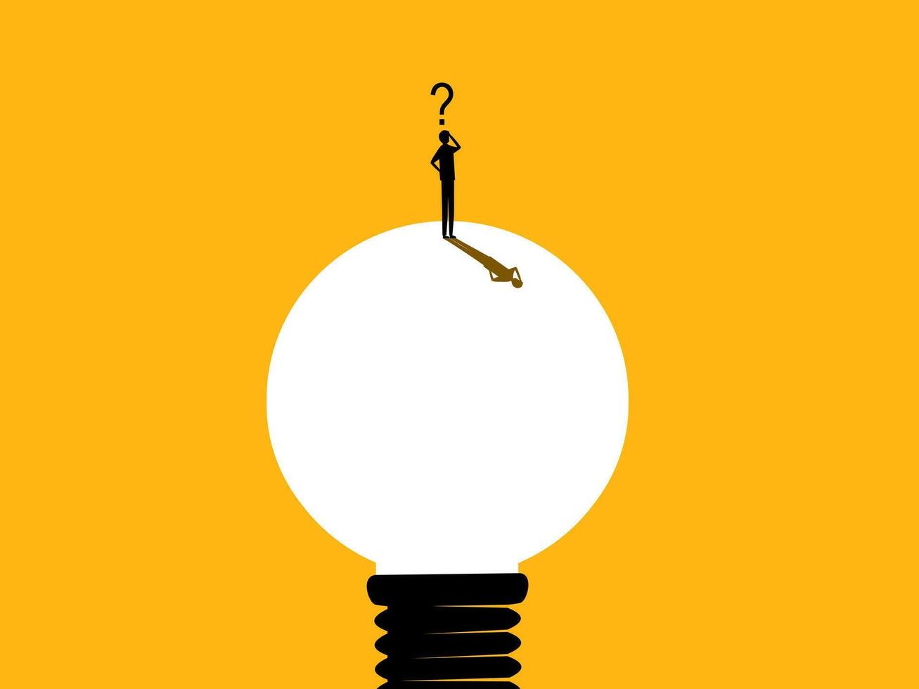 Businessman standing on light bulb thinking about problem solving vector