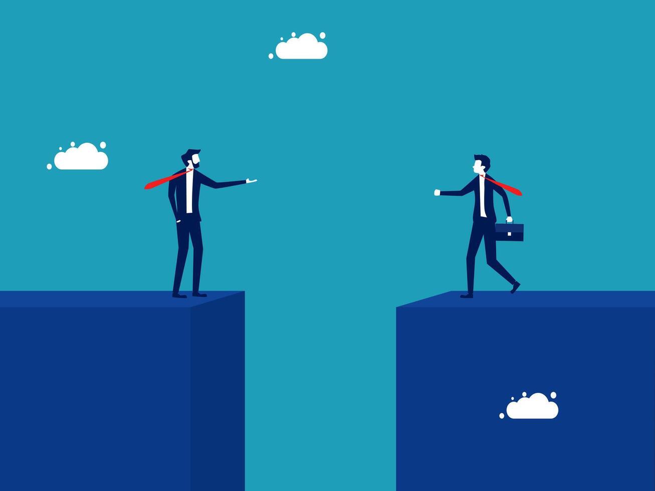 businessman on the edge of a cliff with a business suit and a briefcase vector