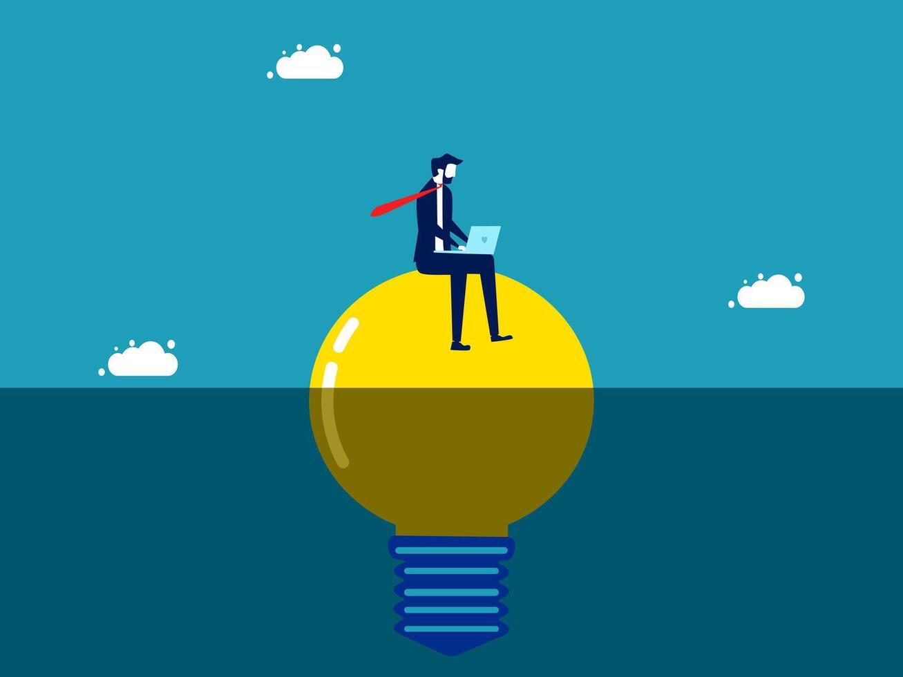businessman sitting on top of an idea bulb vector