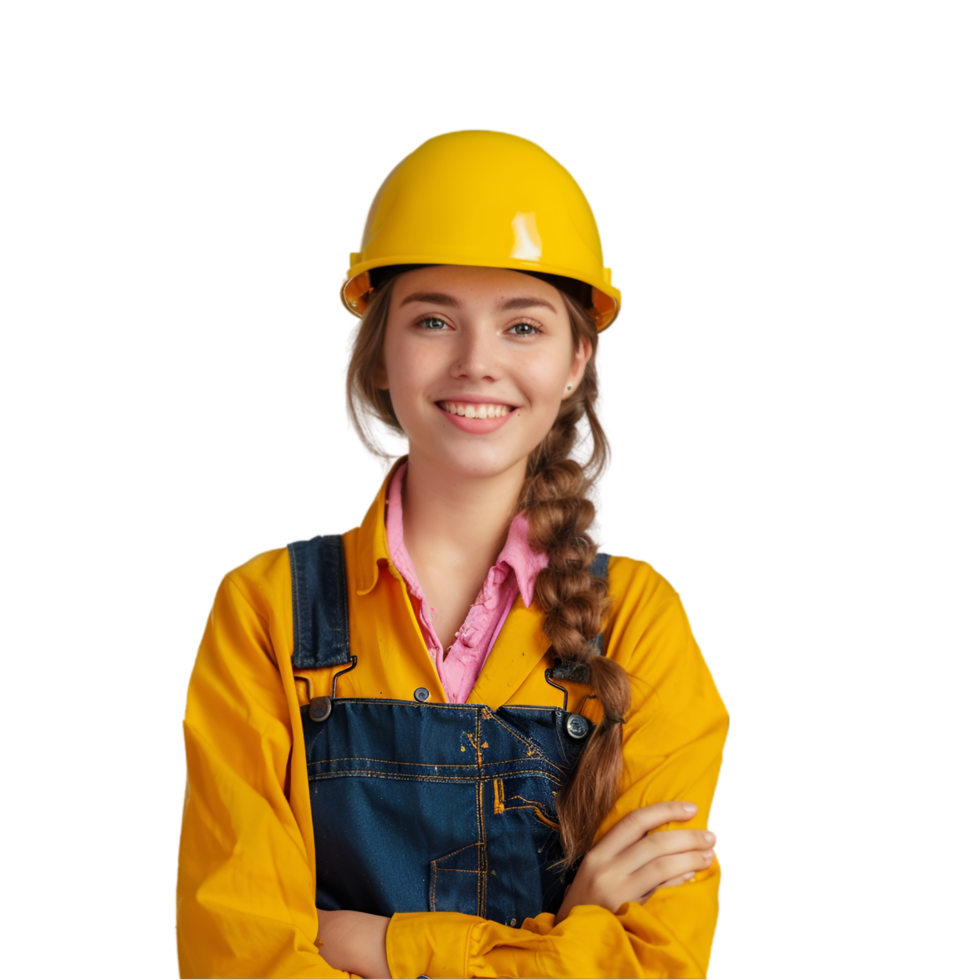 A young woman in overalls and a hard hat png