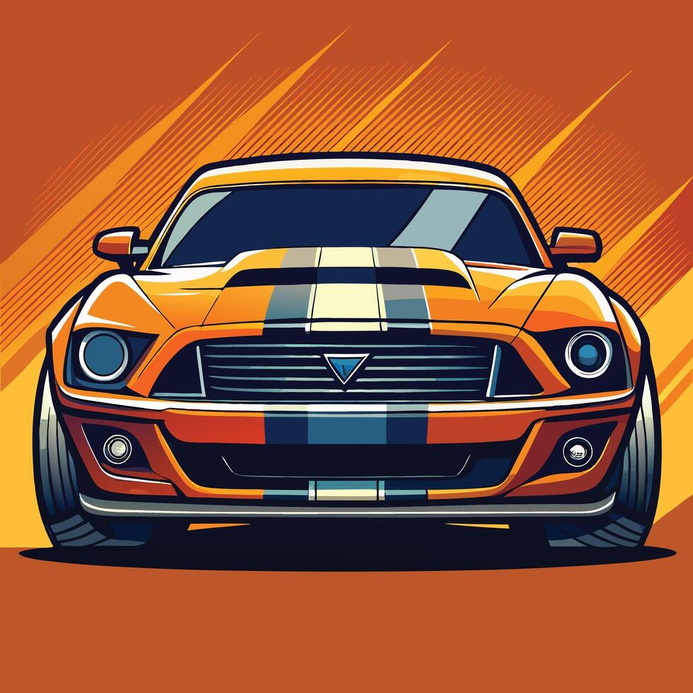 An orange mustang car on an orange background vector