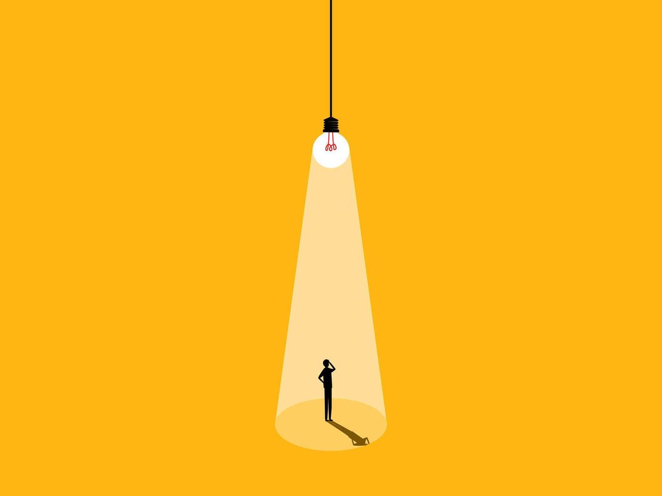 Businessman thinks with a light bulb. vector