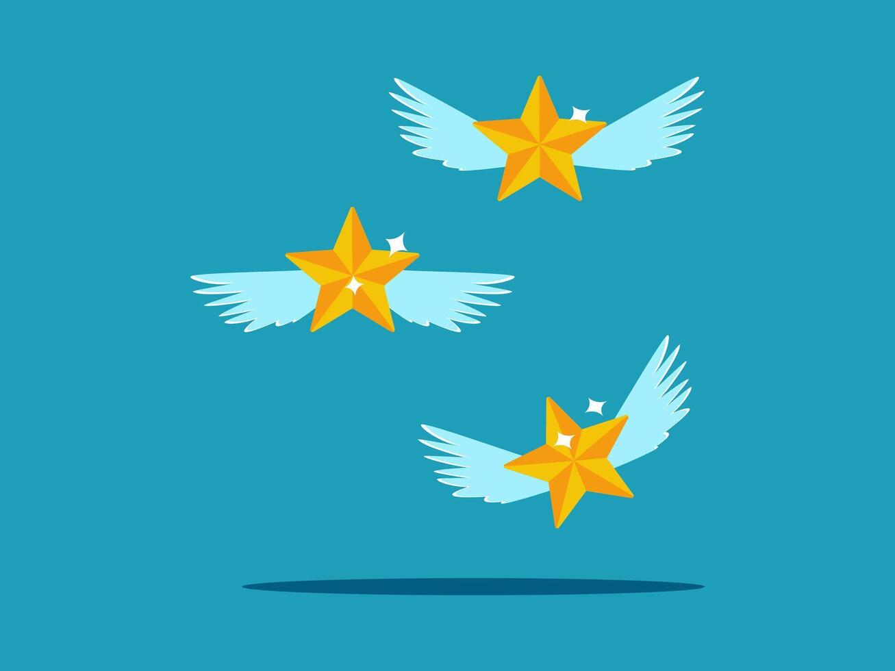 three stars flying in the air with wings vector