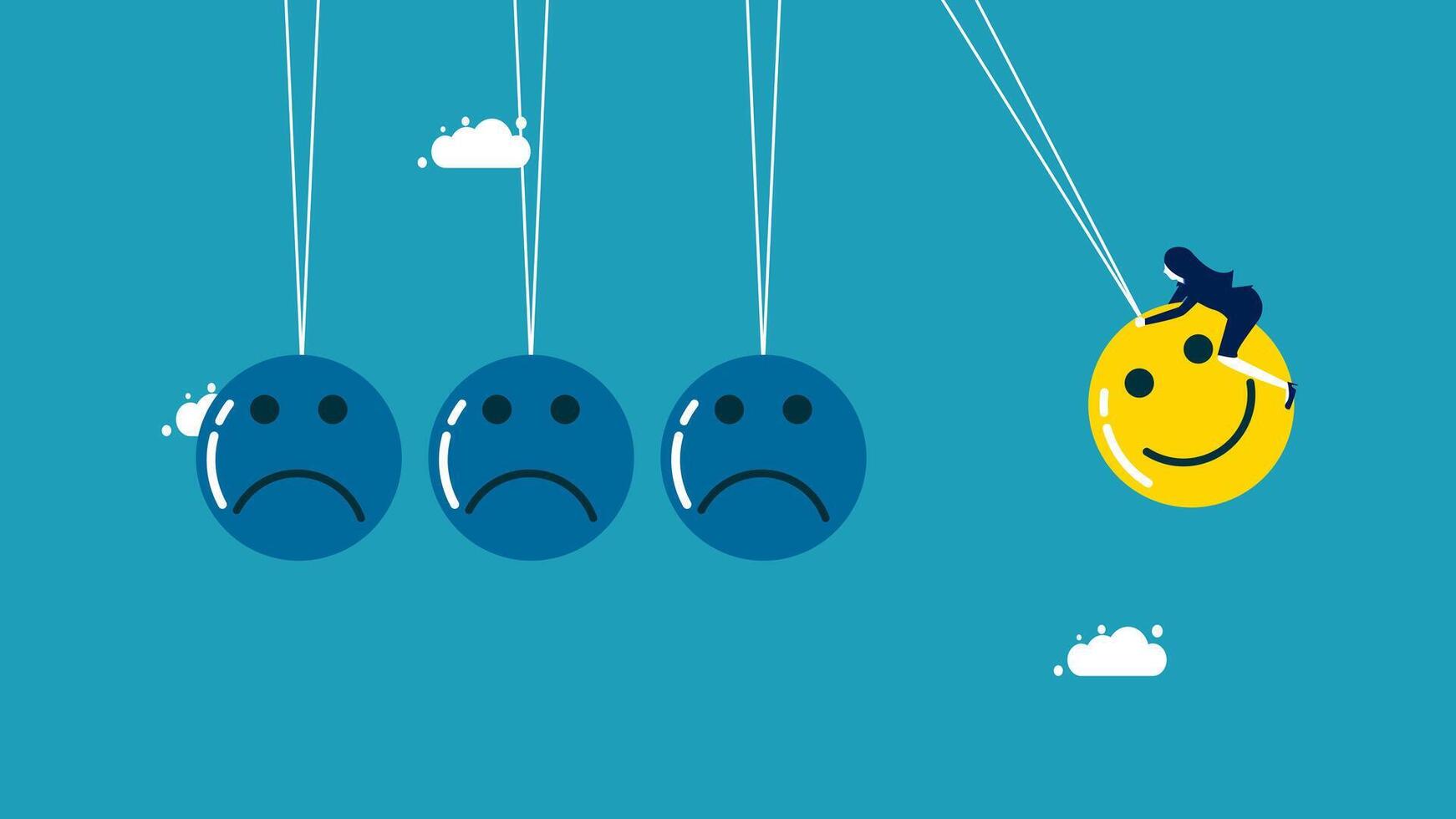 woman is hanging from a string of blue balloons vector