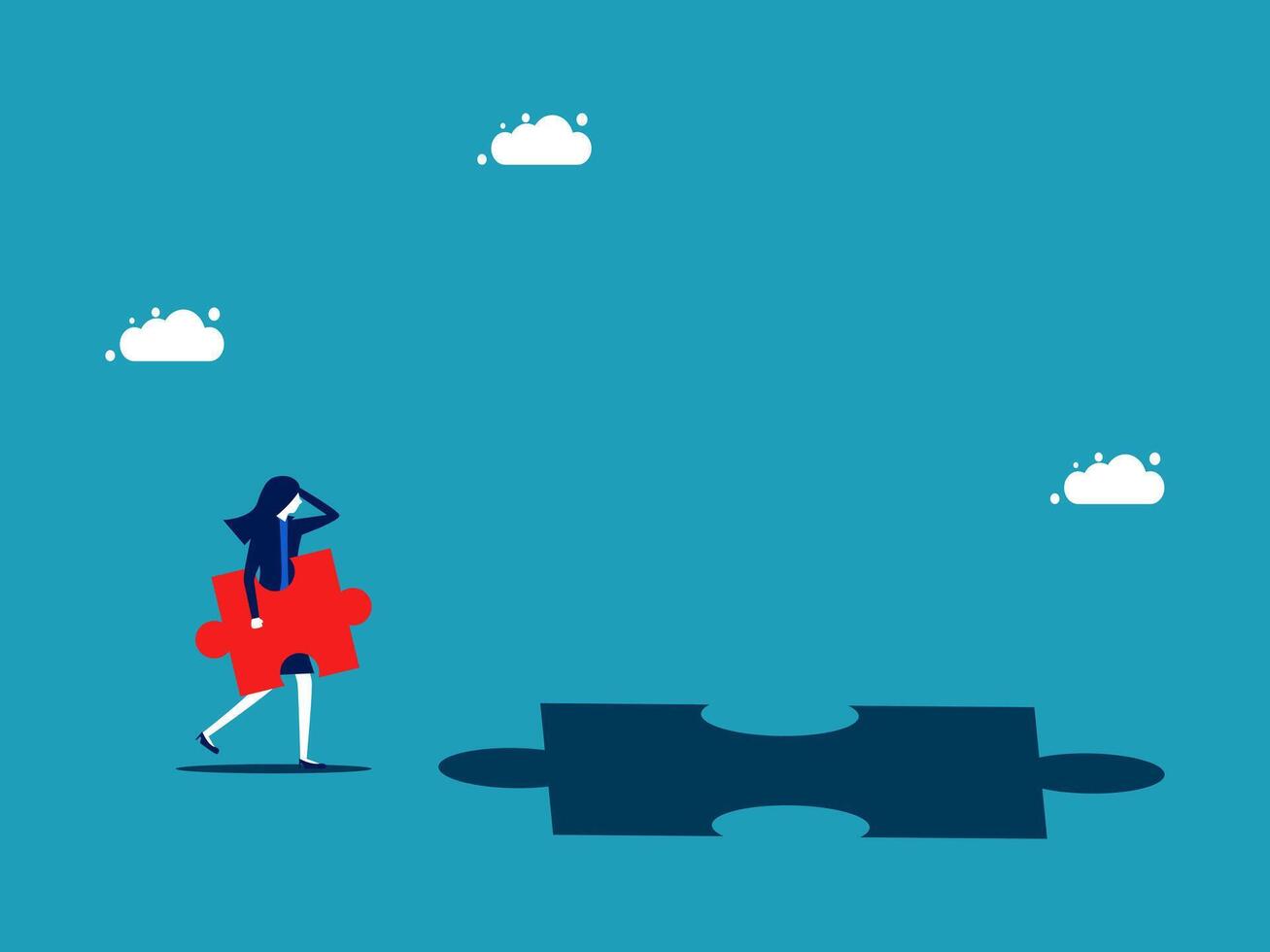 a woman is walking away from a puzzle piece vector