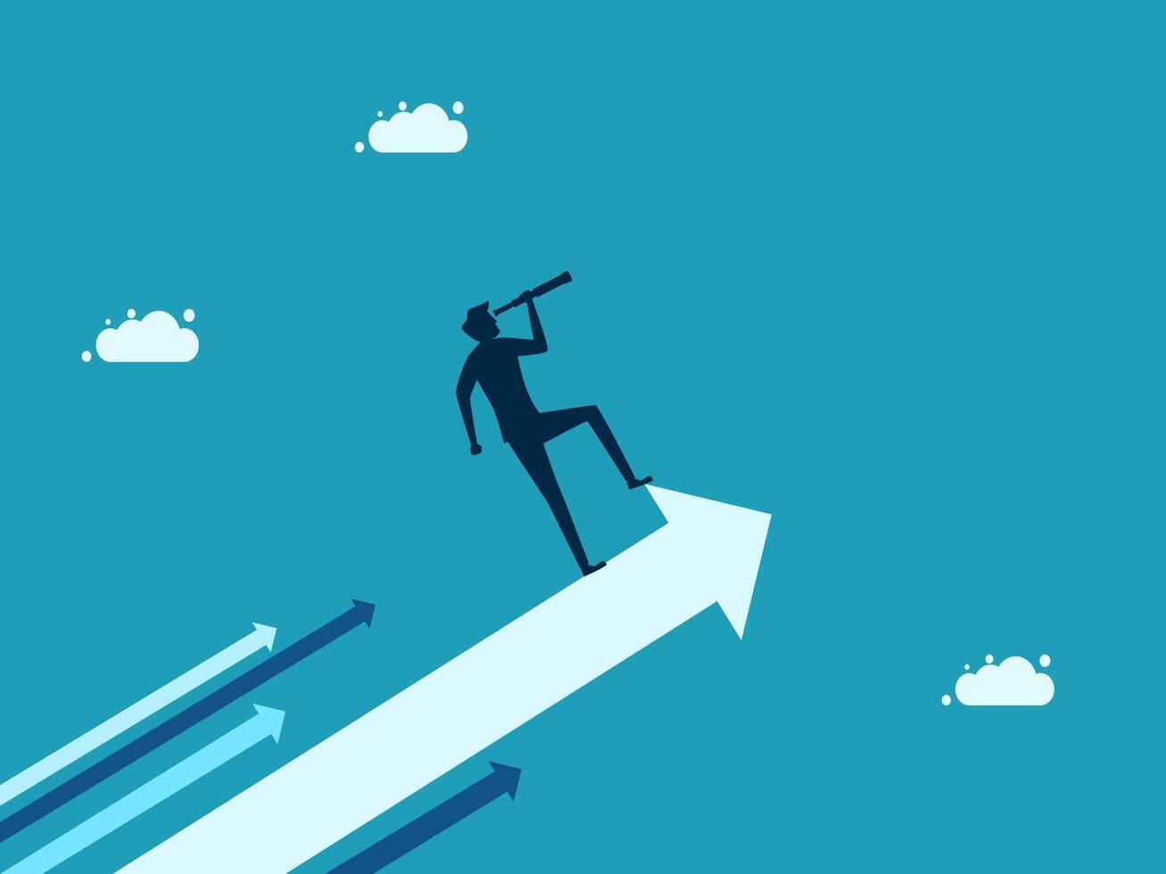 man standing on arrow pointing to the sky with a telescope vector