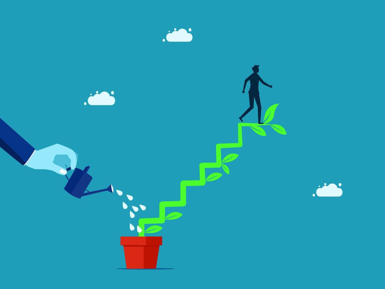 businessman watering plant with man on top vector