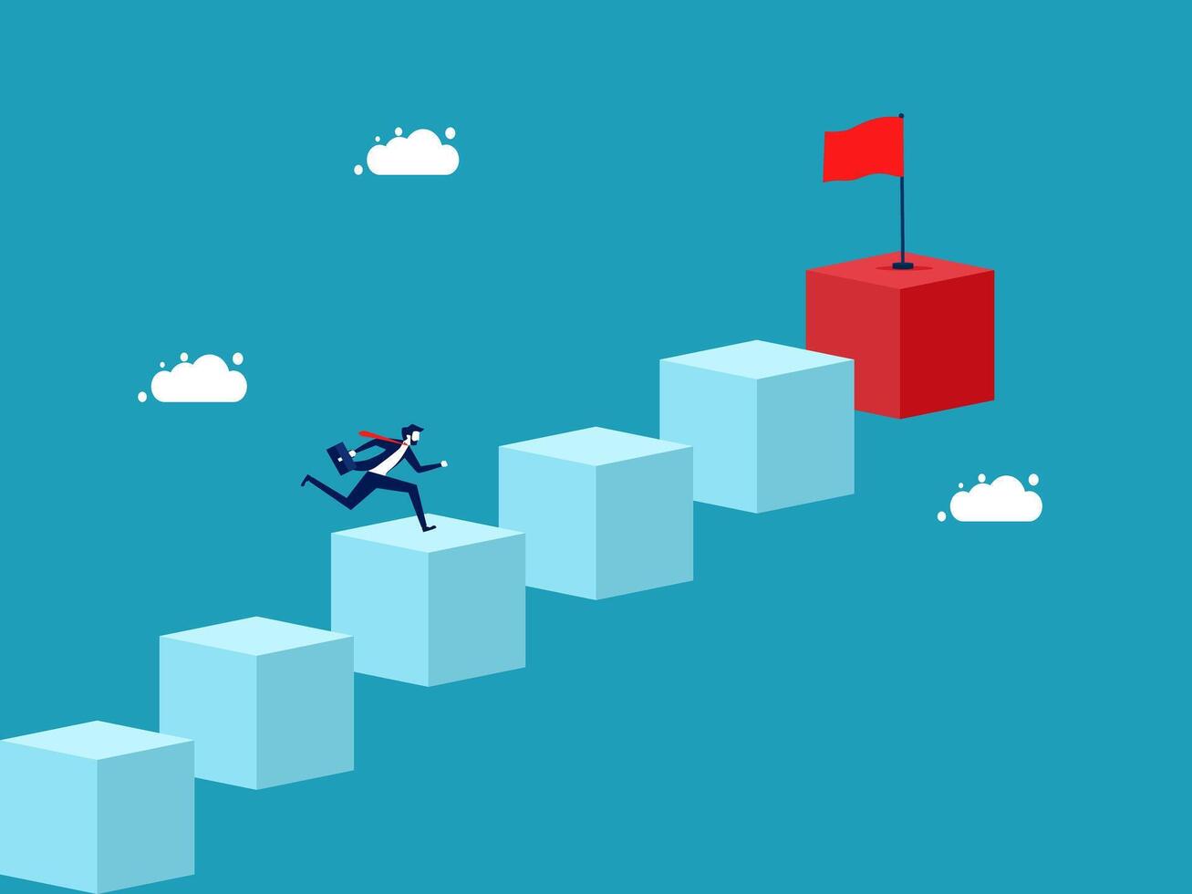 man climbing up the stairs to reach the goal vector