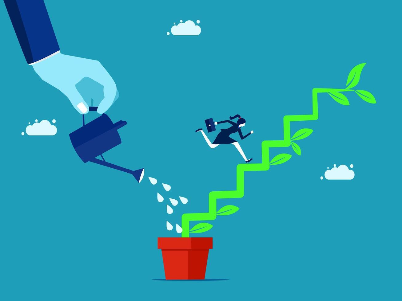 businesswoman sprouting plant from hand watering pot vector