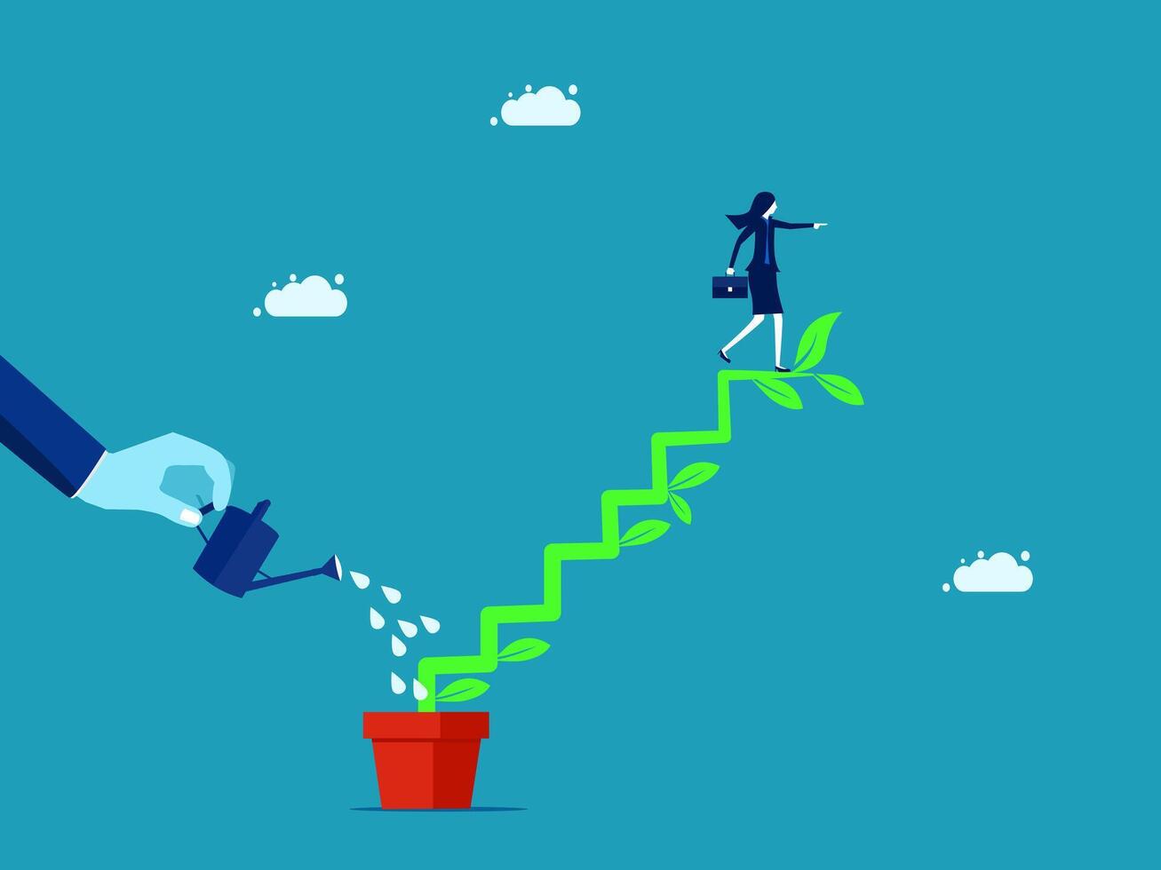 businesswoman watering plant with a ladder vector