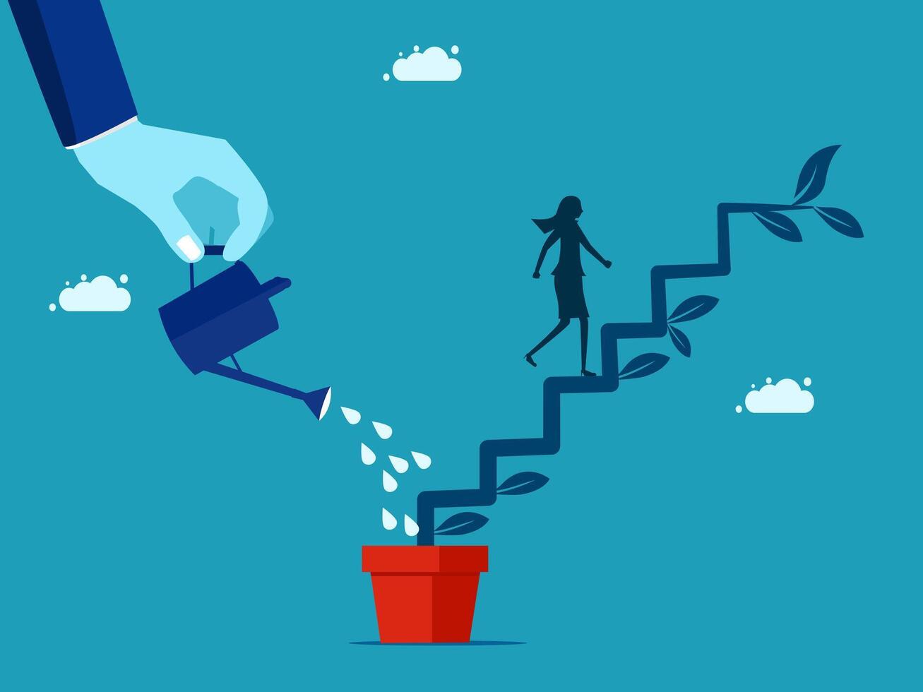 businesswoman climbing up the stairs to success, business concept vector