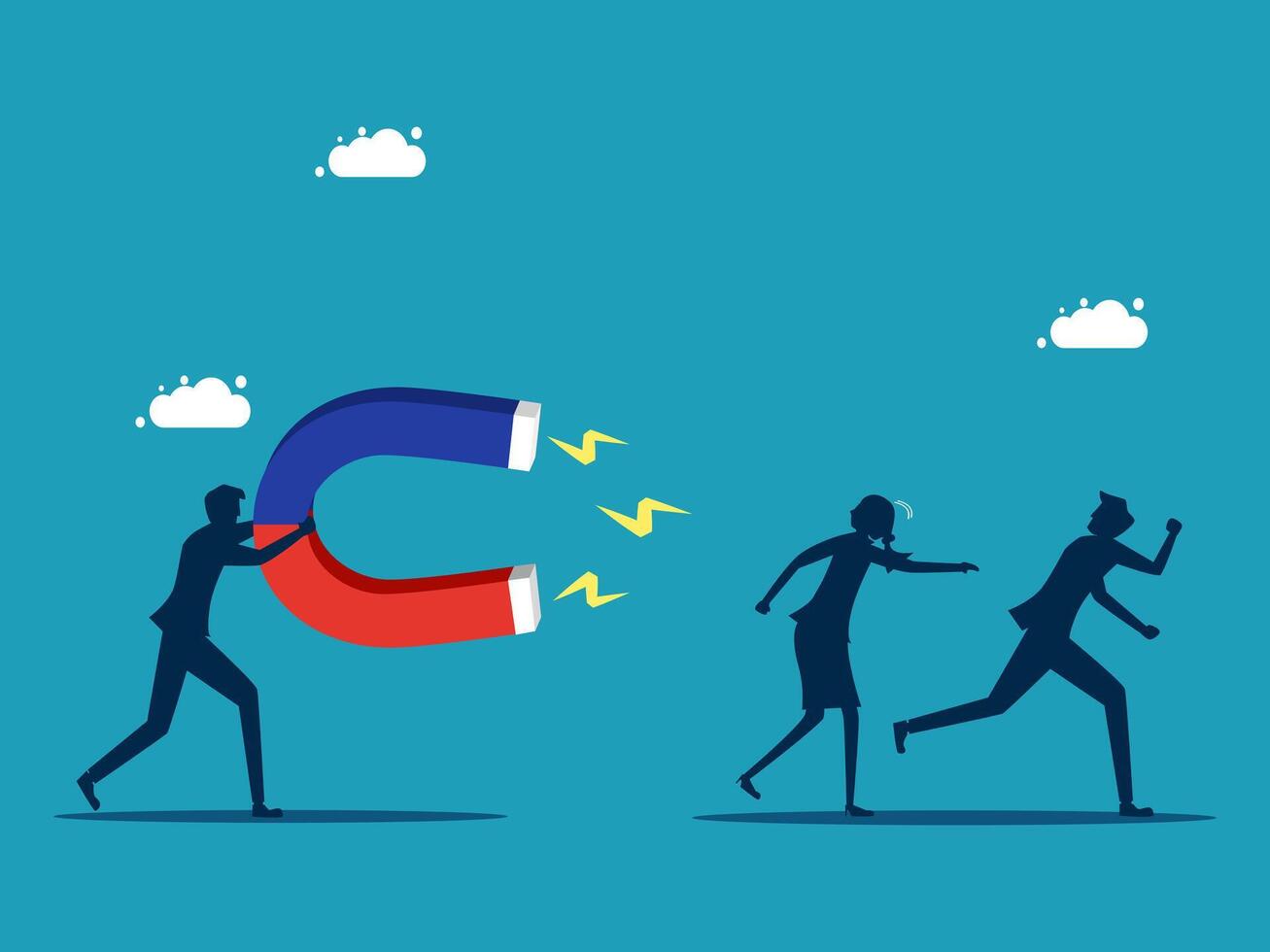 business people running away from a magnet vector