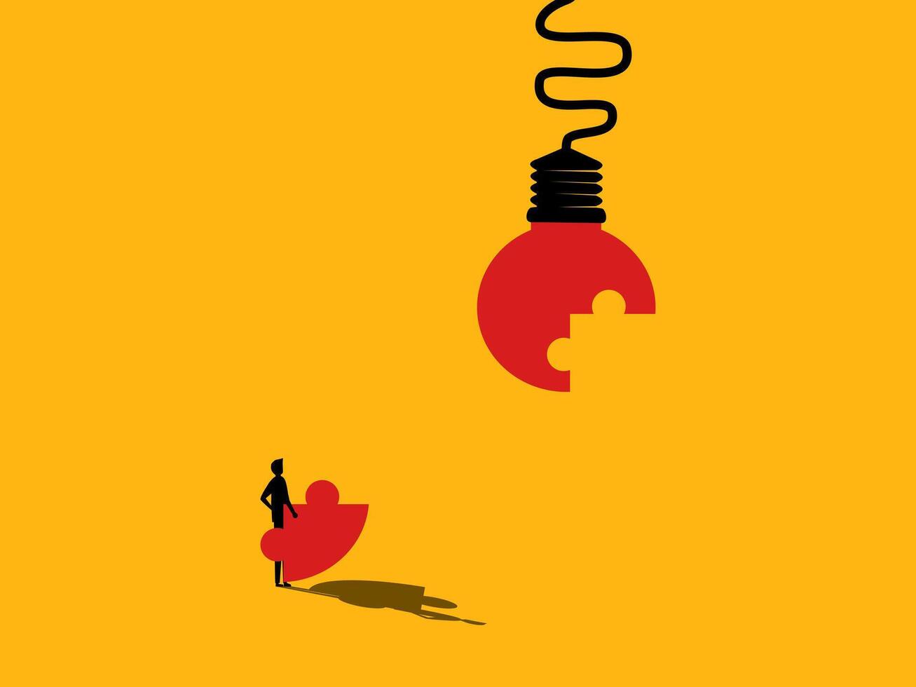Connecting Ideas. man completes the light bulb jigsaw puzzle vector