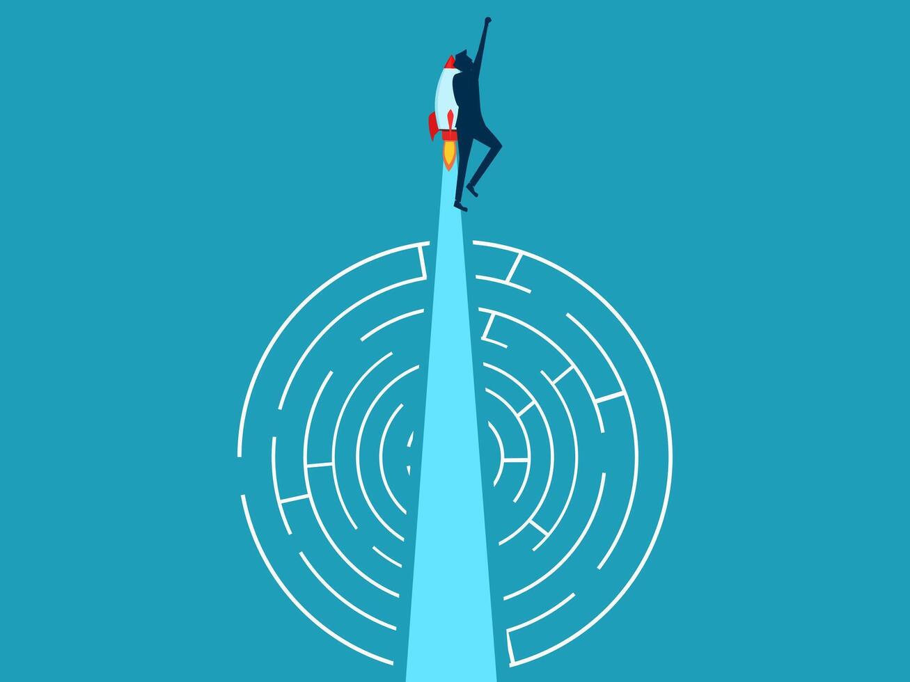 businessman standing on top of a maze with a light at the end vector