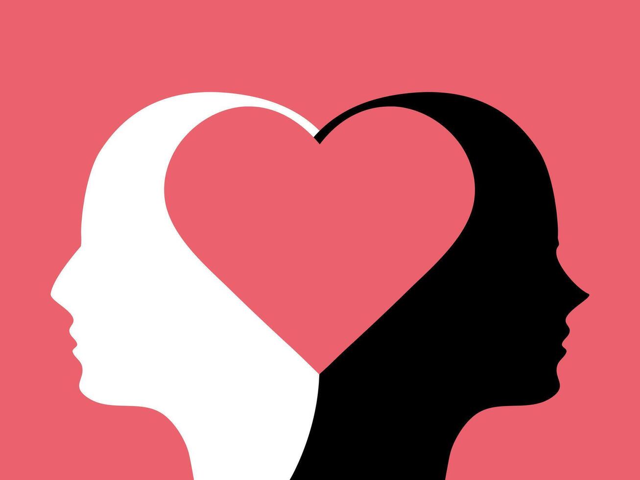 two people are in profile with a heart shape in the middle vector
