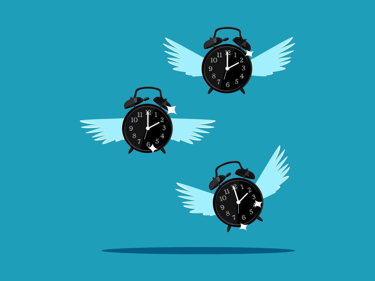 three clocks with wings flying in the air vector