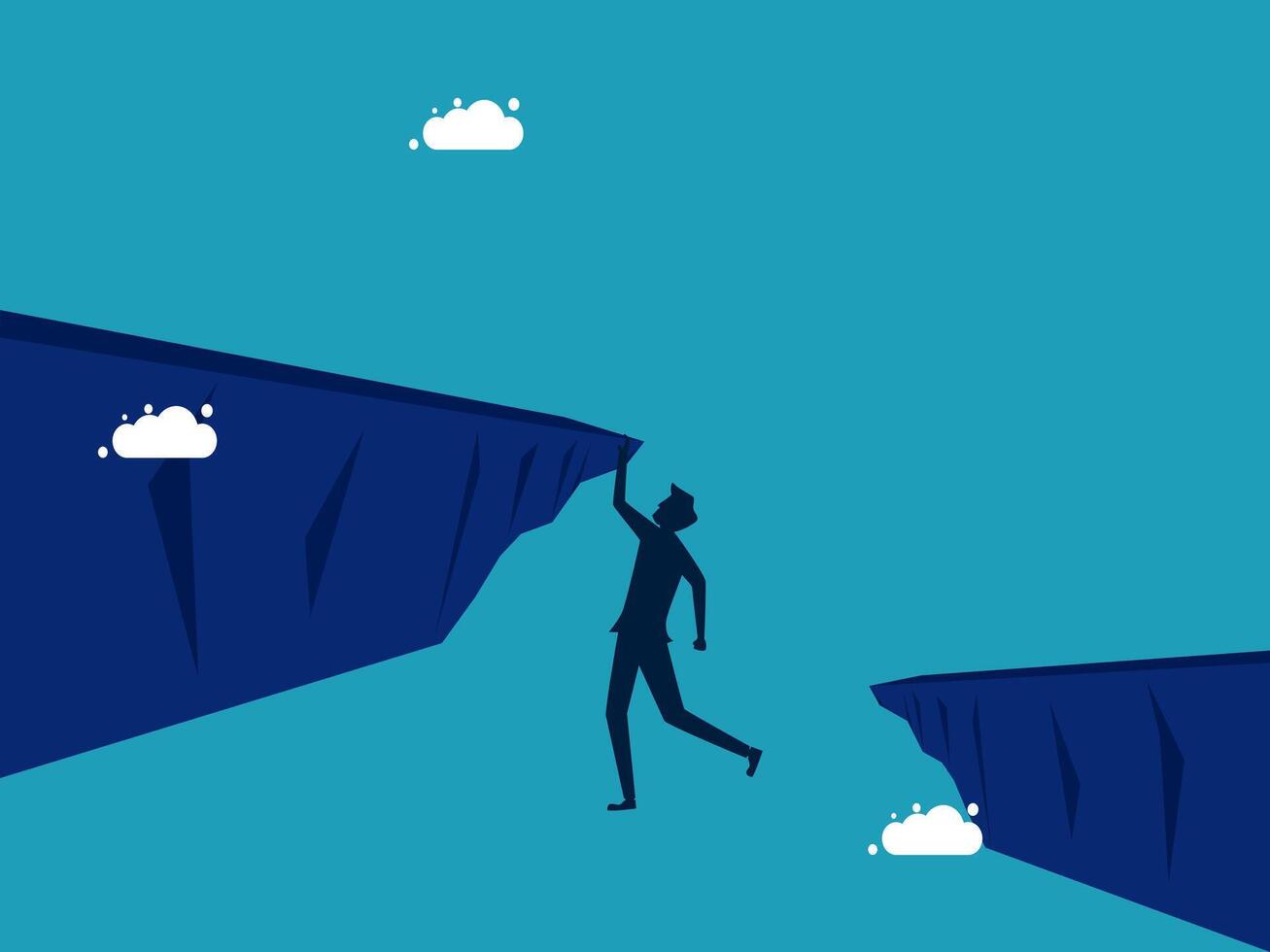 businessman climbing the cliff to reach the top of the mountain vector