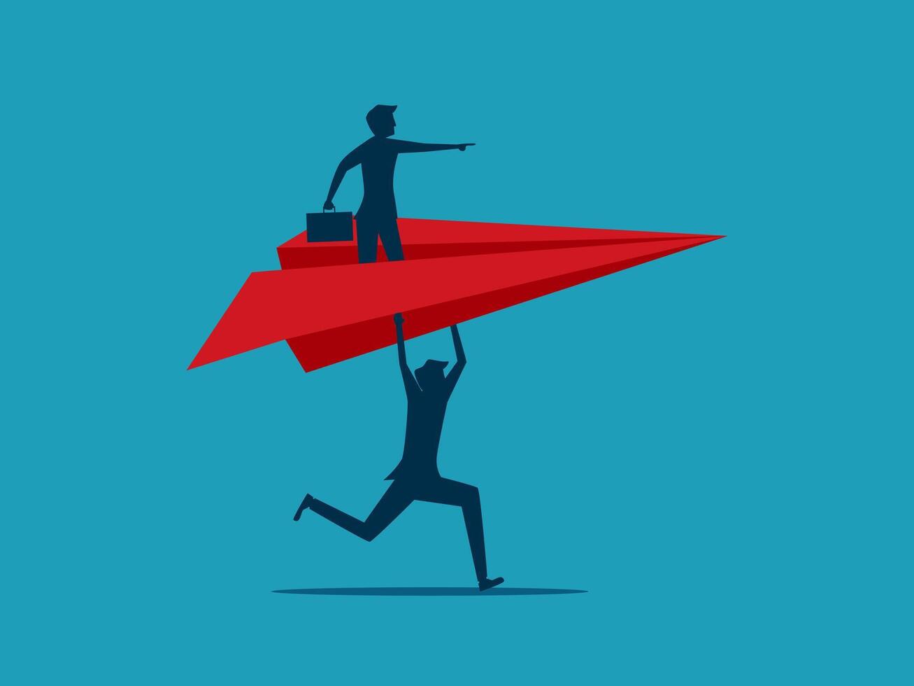 businessman carrying a red paper plane with a briefcase vector