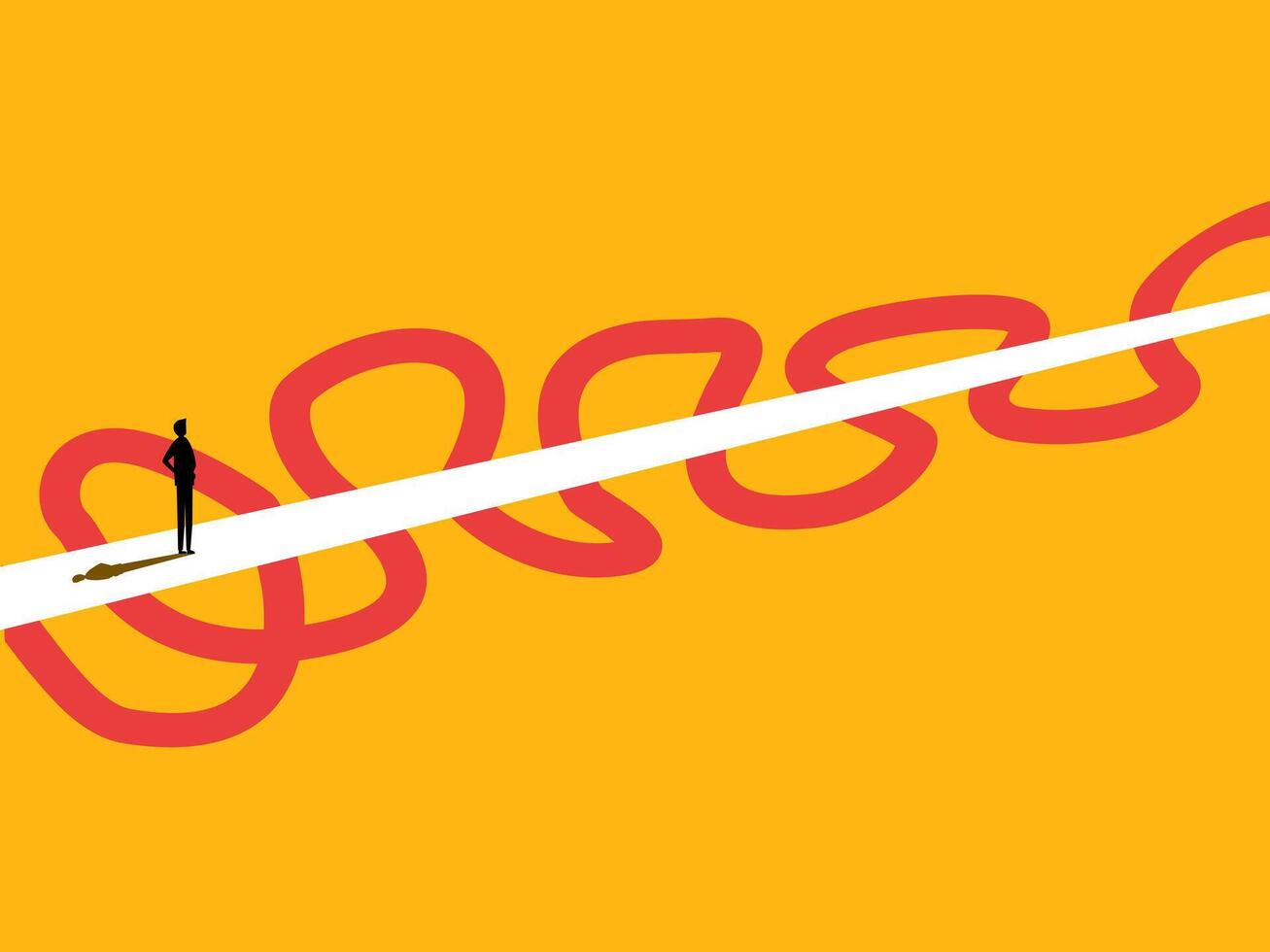 Easy Way or Shortcut to Business Success. Businessman on the Straight and Complicated Path vector