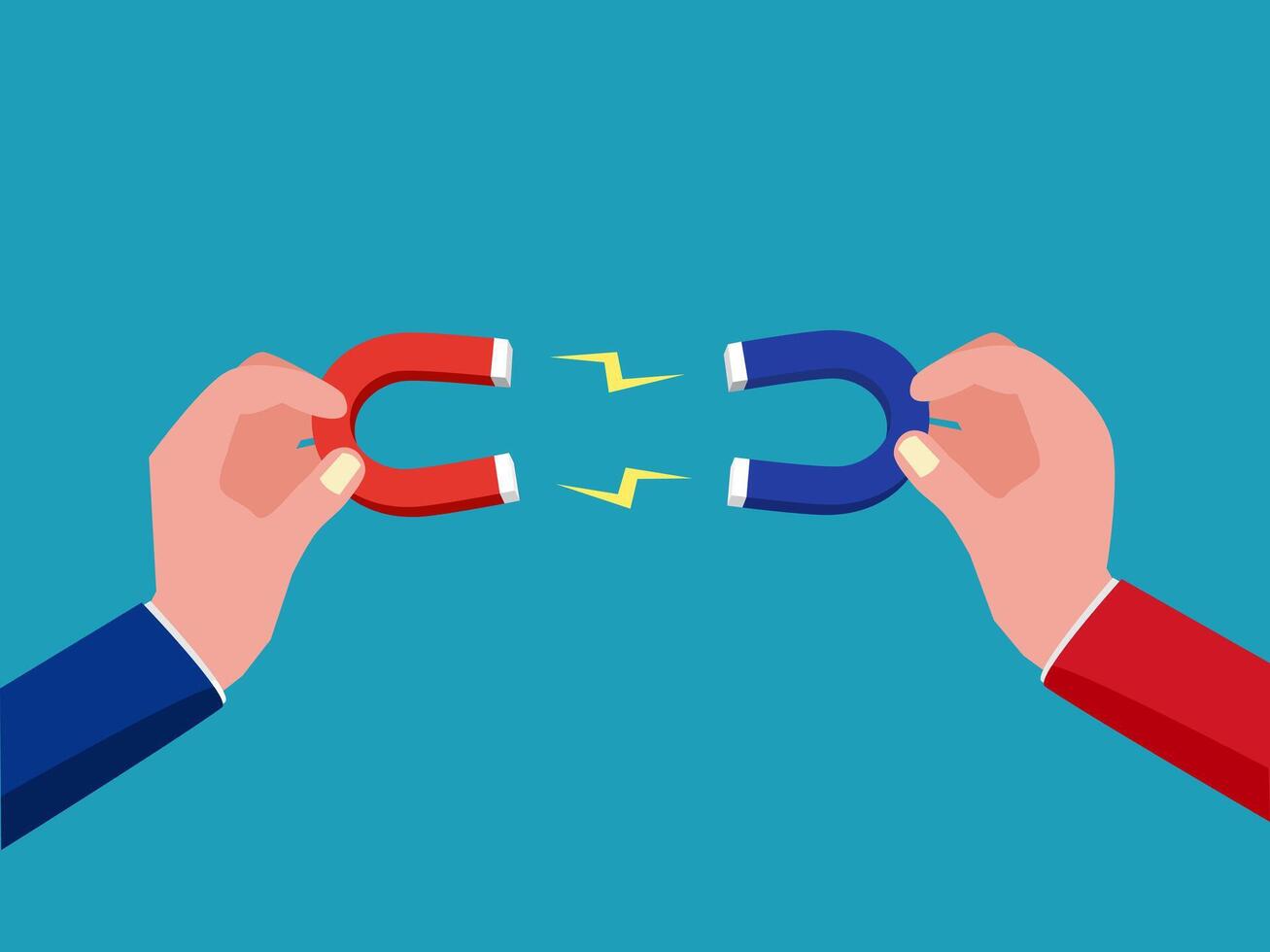two hands holding magnets with a magnet on each hand vector