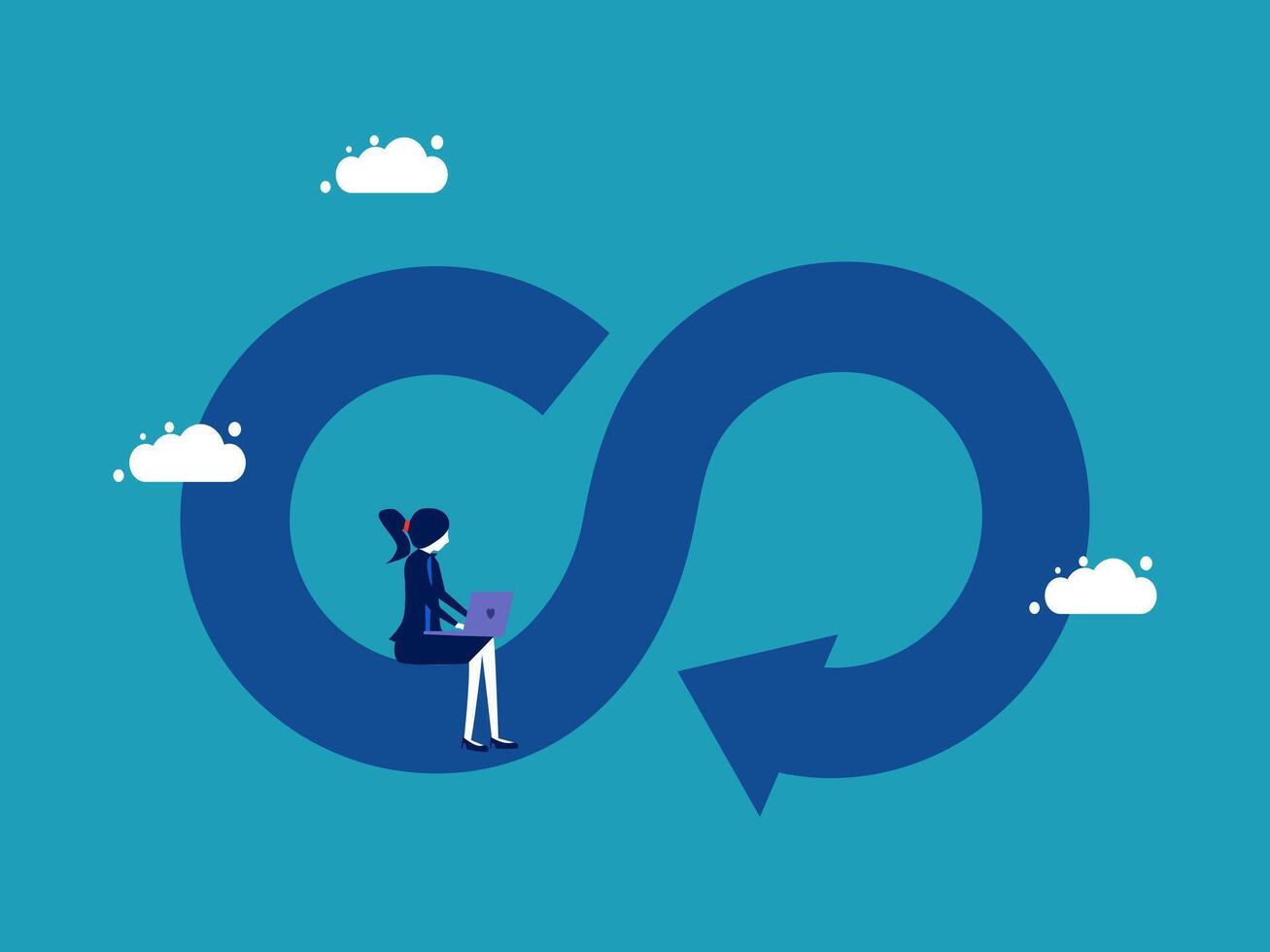 a woman sitting on a laptop in front of a cloud vector