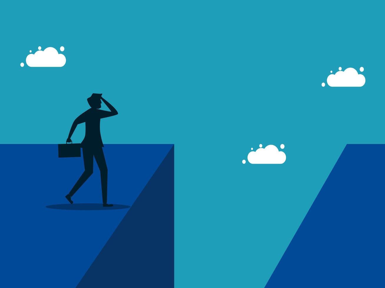 businessman standing on the edge of a cliff with clouds in the background vector