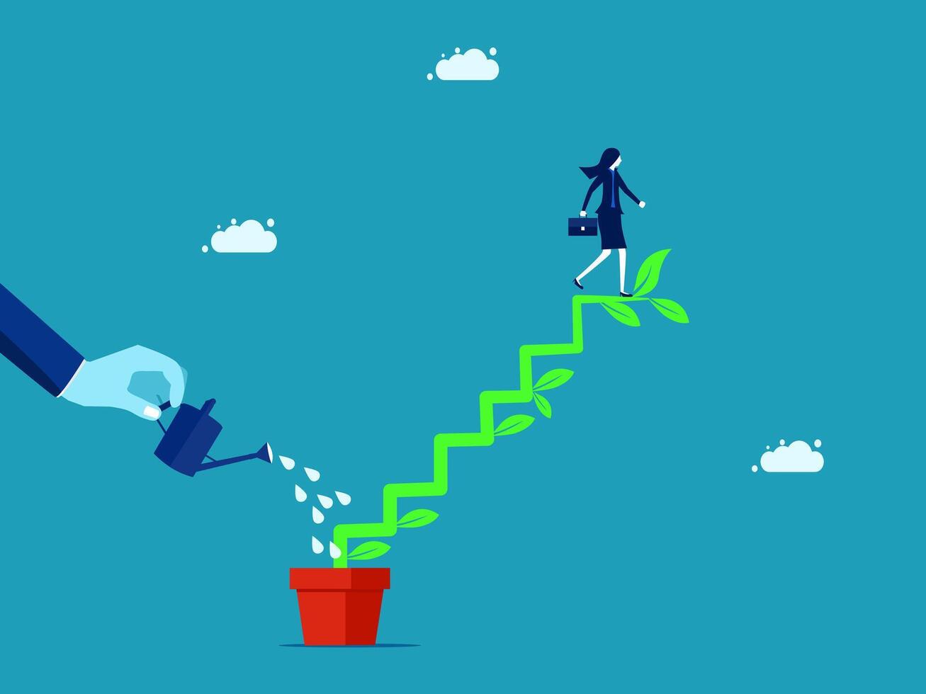 businessman watering plant with businesswoman on top vector