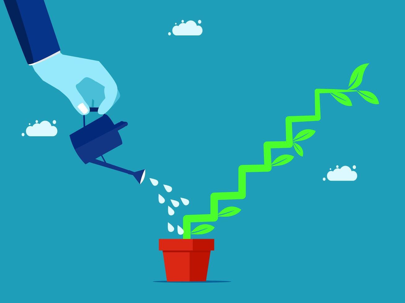 businessman watering plant with watering can on blue background vector