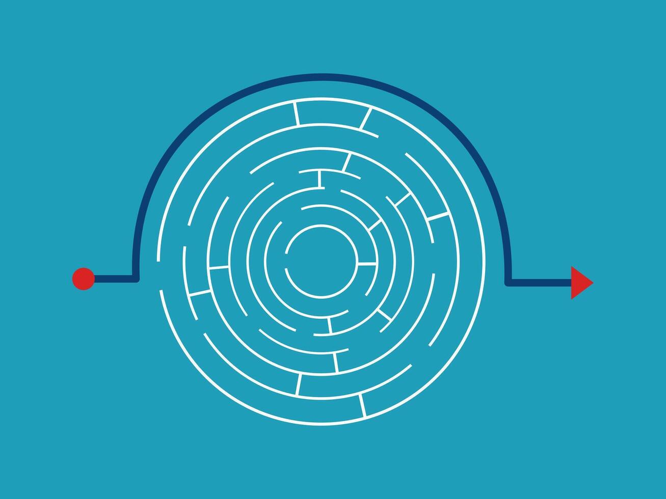 a circular maze with an arrow pointing to the right vector